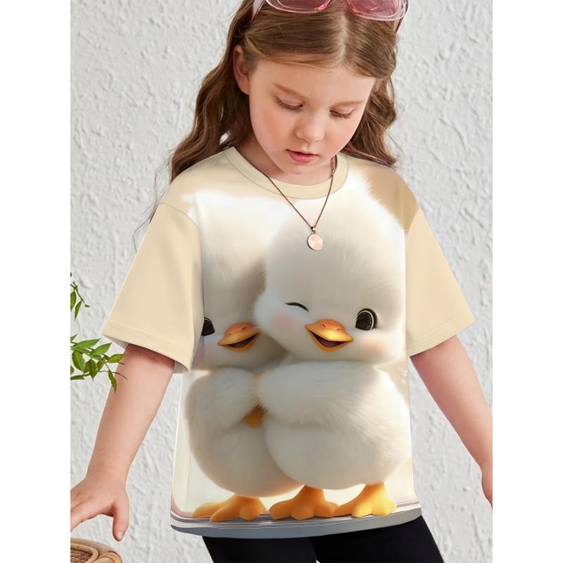 Детская одежда Одежда для девочек Футболка с коротким рукавом для девочек с принтом животных из мультфильмов Повседневная футболка с круглым вырезом для девочек Летняя детская одежда