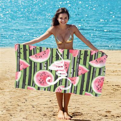 Полотенце пляжное с принтом полосок арбуза, для отдыха на море, двустороннее вельветовое, быстросохнущее, впитывающее