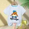Cute Capybara Loves Bubble Tea Print Kids T-Shirt Summer Children's Pure Cotton Short-sleeved Casual Tops Boys and Girls Gifts