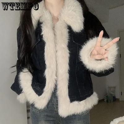 Ветрозащитные утолщенные джинсовые плюшевые куртки женские весна осень зима высококачественные утепленные пальто с хлопковой подкладкой