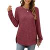 Womens Long Sleeve Tops Plus Size Crew Neck Jumpers Solid Color Side Spilt Pullover T-Shirt Tunic Shirt