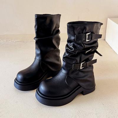 Новый китайский маленький человек западный ретро платформа 2025 пряжка ремня осень и зима новая мода рыцарские универсальные ботинки Мартин