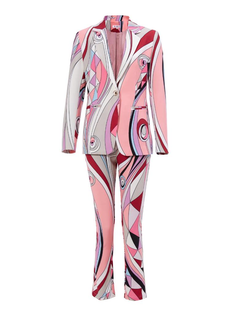 Guoer женский розовый хлопковый костюм с принтом и V-образным вырезом с одной пуговицей