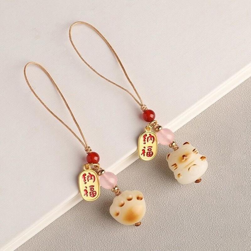 Творческий натуральный белый корень бодхи уголь обожженный счастливый кот милый кошачий коготь автомобильный брелок изысканный мобильный телефон подвесная веревка