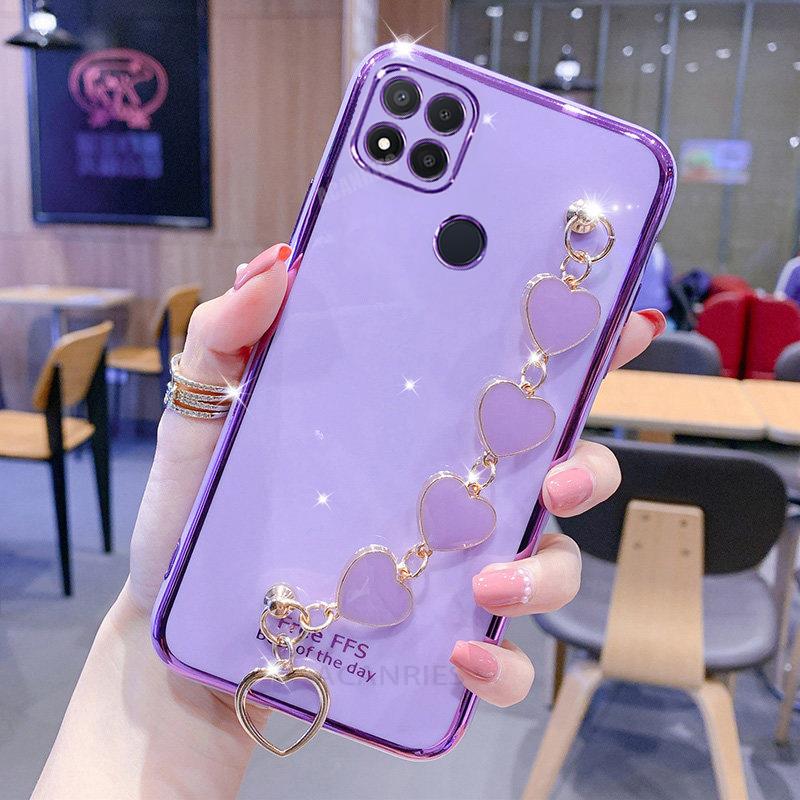 Redmi9c Luxury Wrist Love Heart Chain Plating Case On For Xiaomi Redmi 9c Nfc 9a 9 9at 9t 10a 10c 10 Bracelet Silicone Cover New