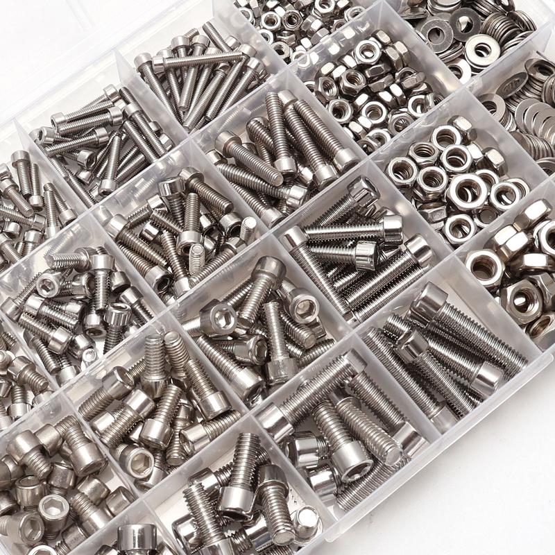 850 PCS Stainless Steel Hexagon Nut and Bolt Combination Set - Including Flat Washer Wrench - M3, M4, M5, M6 Hexagon Head, 4 Spe