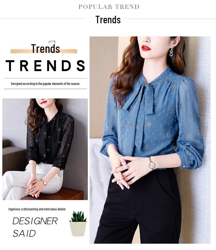 Женская шелковая рубашка с длинными рукавами и бантом из высококачественного модного шелка — коллекция весна-лето 2025