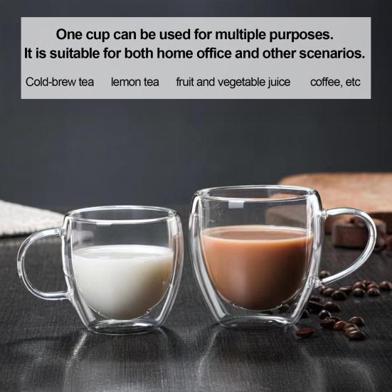 Double Wall Glass Tumbler with Handle Heat-Resistant Insulated Glass Mugs for Coffee Tea Milk 12oz Transparent Drink Cup for Home Office Use