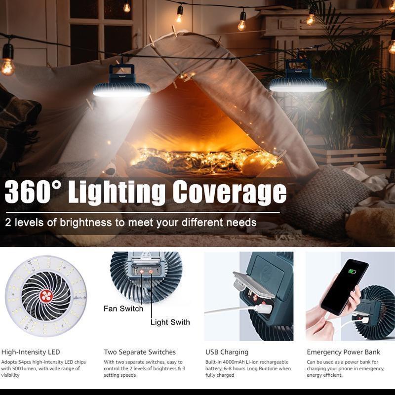 1 шт. уличный вентилятор, светильник для кемпинга, зарядка через USB, аварийное освещение, светильник для палатки, мощность, мини-вентиляторы