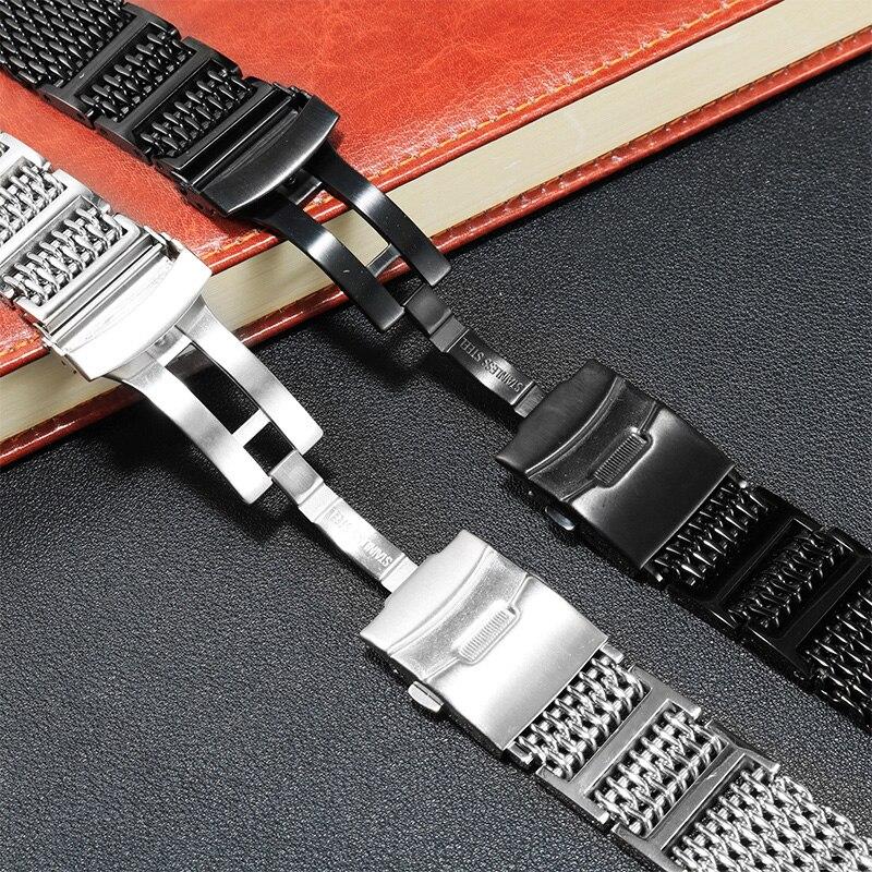 Solid Stainless Steel Watchband 20mm 22mm 24mm Silver Black Strap Replacement Metal Strap for Men's Watch Accessories