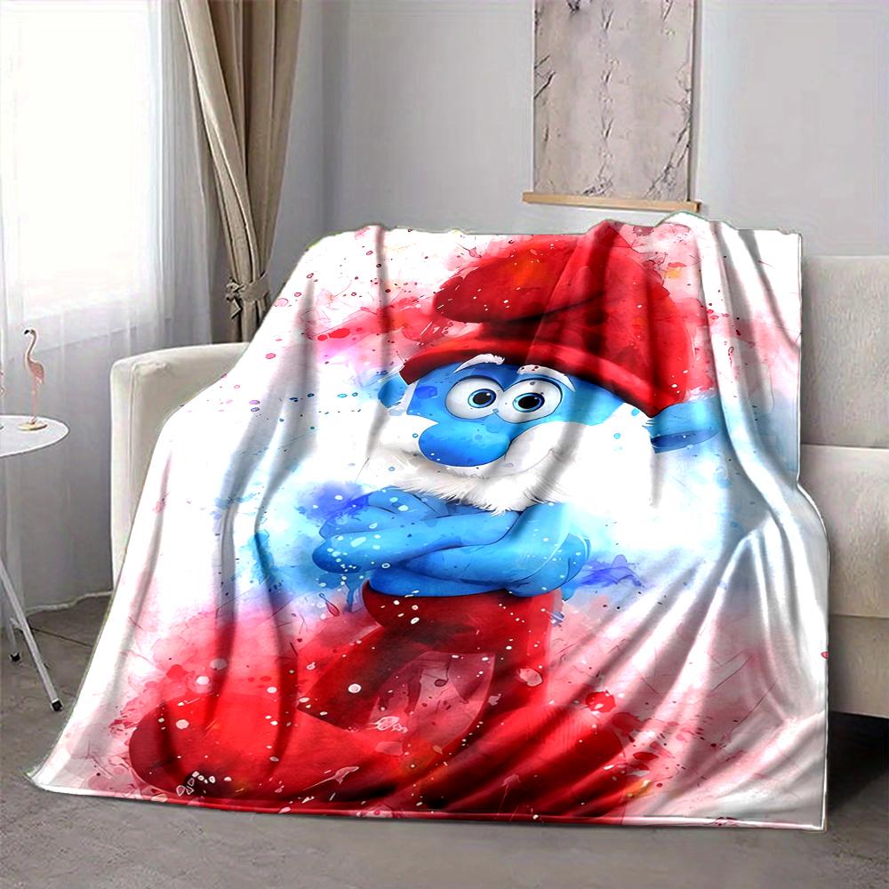 1Pc Colorful Smurf Watercolor Art Blanket Soft And Comfortable Casual Warm Camping Travel Christmas Halloween Xmas Gift M924322