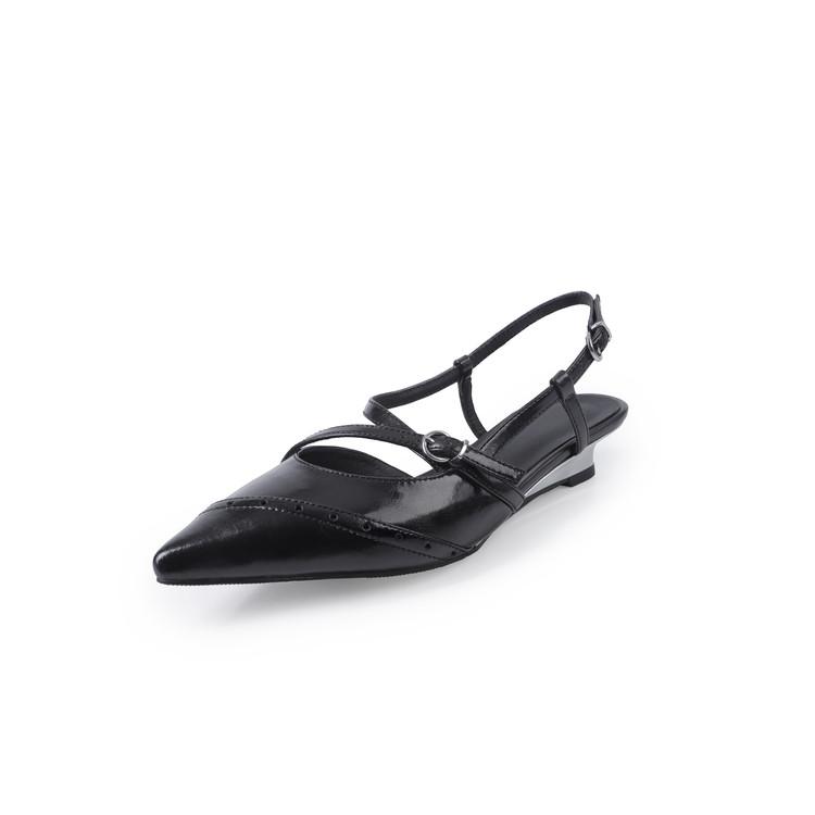 Модные новые летние сандалии из спилковой кожи с острым носком для женщин, на низком каблуке, модные ретро-сандалии на танкетке, женская обувь, женские черные