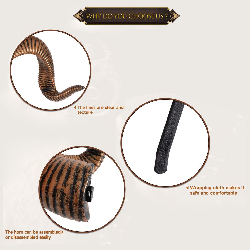 Detachable Goat Horn Headband For Halloween Costume Cosplay Event Punk Themed Party Dressingup Headpiece for Adult
