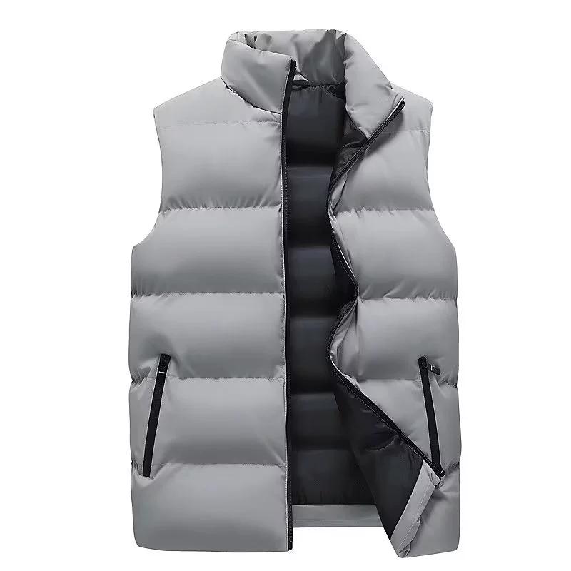 2024 Mens Vest Jacket Warm Sleeveless Jackets Winter Waterproof Zipper Coat Autumn Stand-up Collar Casual Waistcoat