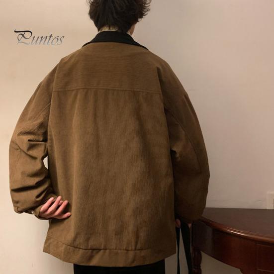 Мужская куртка в стиле пэчворк свободного кроя с застежкой-молнией, повседневное пальто с лацканами и длинным рукавом, вельветовая верхняя одежда