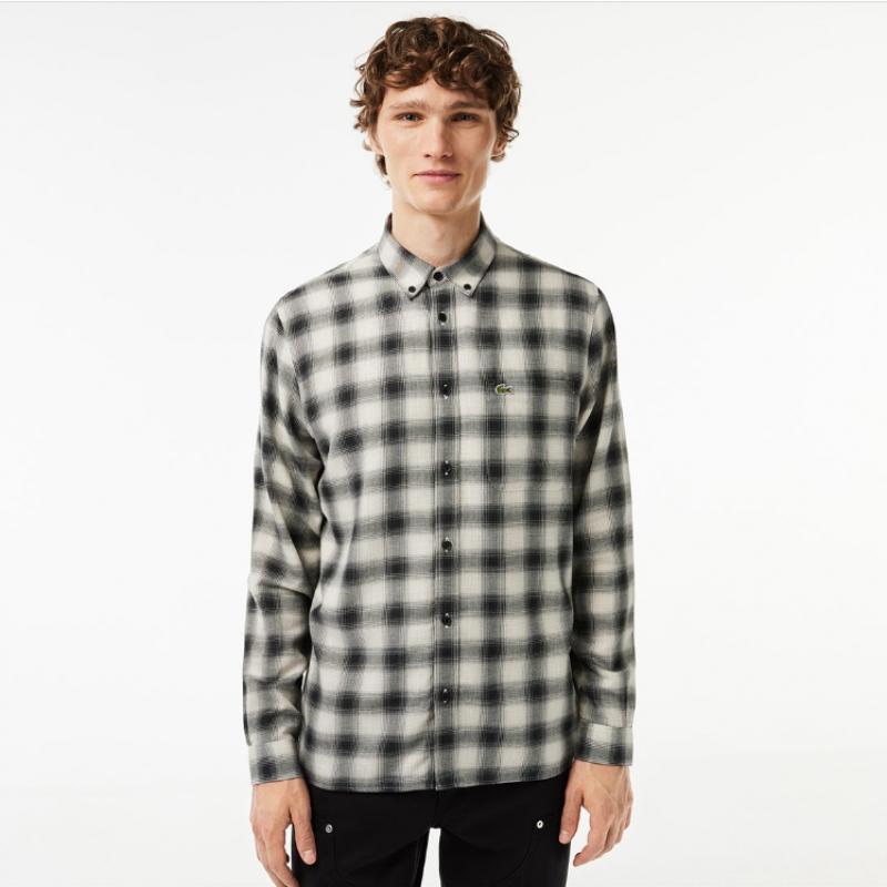 Lacoste Мужская фланелевая рубашка из шерстяной смеси хлопка [серый]