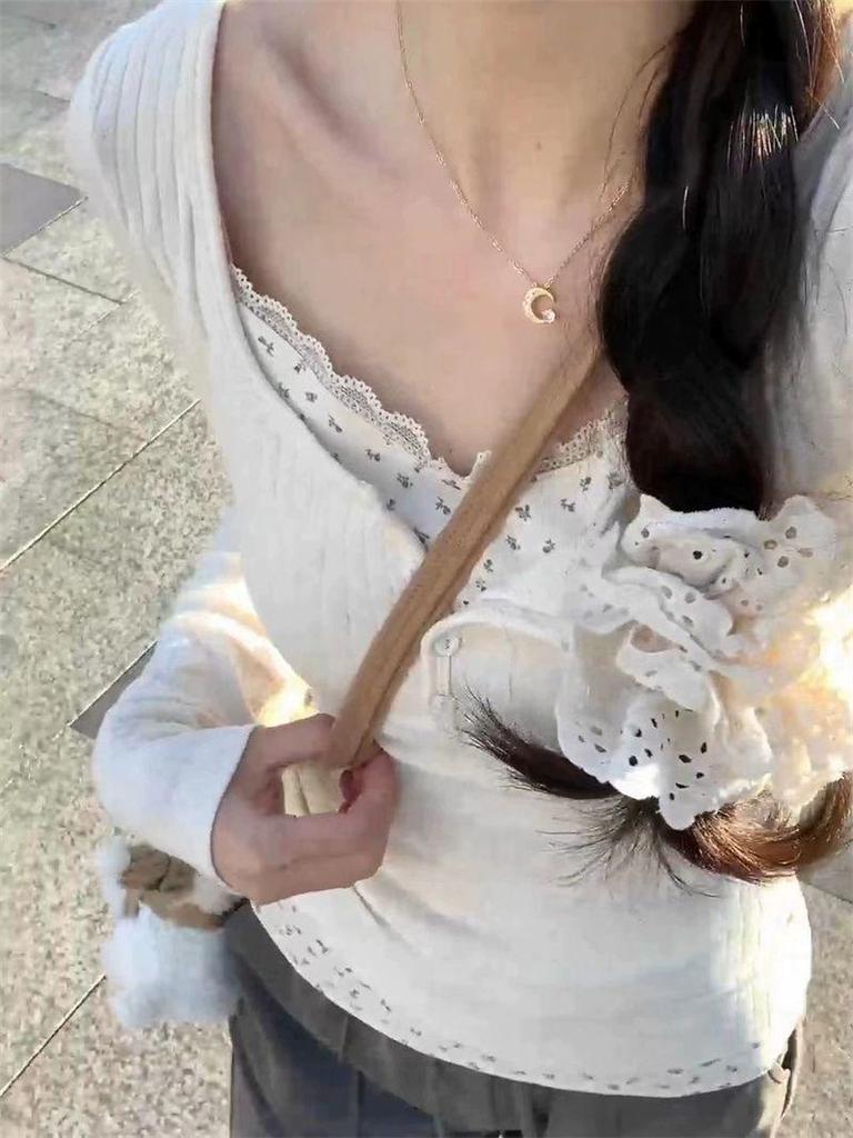 Женская французская кружевная нижняя рубашка из двух частей в стиле балета – топ с зауженной талией на весну и осень