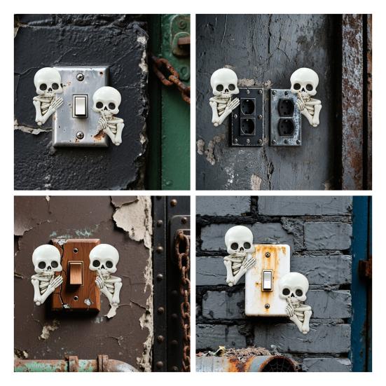 1 пара украшений на Хэллоуин в виде скелетов, самоклеящиеся жуткие смоляные наклейки на выключатели, праздничные украшения для вечеринки, дома, офиса, стены, готический орнамент в виде головы черепа