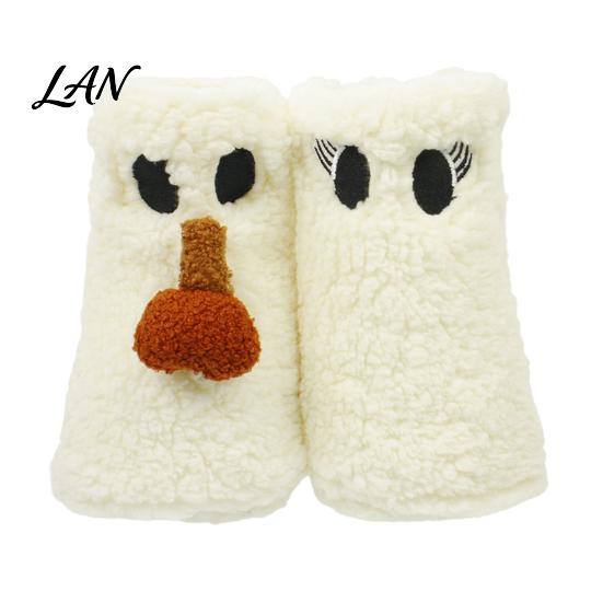 Party Wine Bottle Accessory Halloween Ghost Fleece Bag, Cute Plush Holiday Decor Cover for Dinner Table, Decoration Soft Cotton Velvet Sleeve