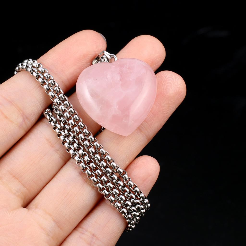 1 шт. в партии, ожерелье из натурального камня, кулон в форме сердца, кристалл, аметист, агат, опал, цепочка из нержавеющей стали, ожерелья для женщин, ювелирные изделия 30x30x10 мм