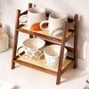 1Pc Cup Holder Work Storage Rack Bedroom Display Rack Kitchen Vine Weaving 2-layer Storage Rack