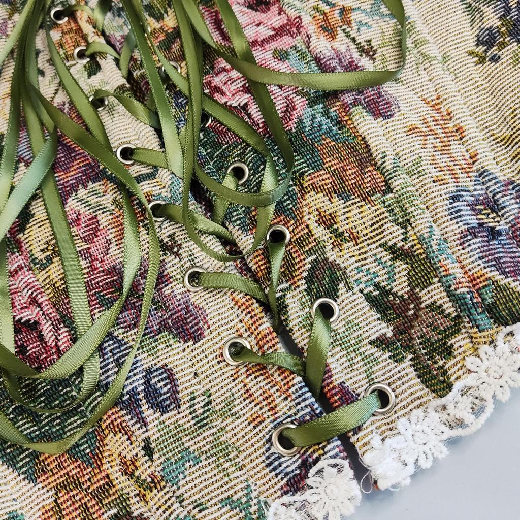 Женский французский ретро кружевной боди-корсет на завязках