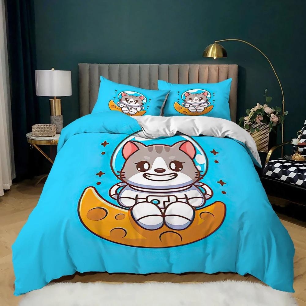 Мультяшное животное Пододеяльник Микрофибра Свинья Астронавт Красный Комплект постельного белья Космос Вселенная Животная тематика Король Покрывало