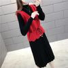 Two-piece Suits Autumn Spring Waist Knitted Suits Dress Women's Stitching Long-sleeved Long Dress Sweet A-line Dress