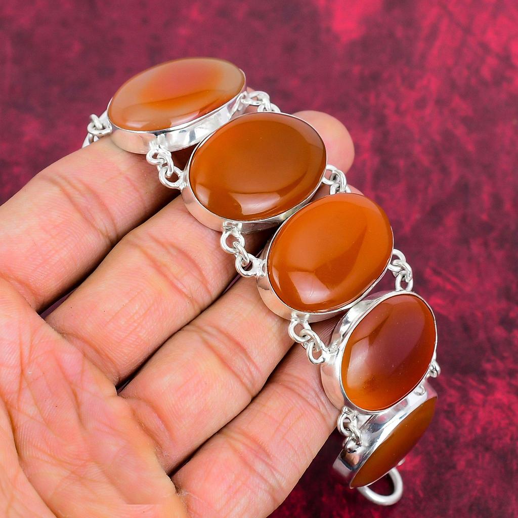 Carnelian Gemstone Bracelet Jewelry, 925 Solid Sterling Silver Bracelet, Handmade Jewelry ,Gemstone Bracelet, Adjustable Chain Jewelry Gift For Love