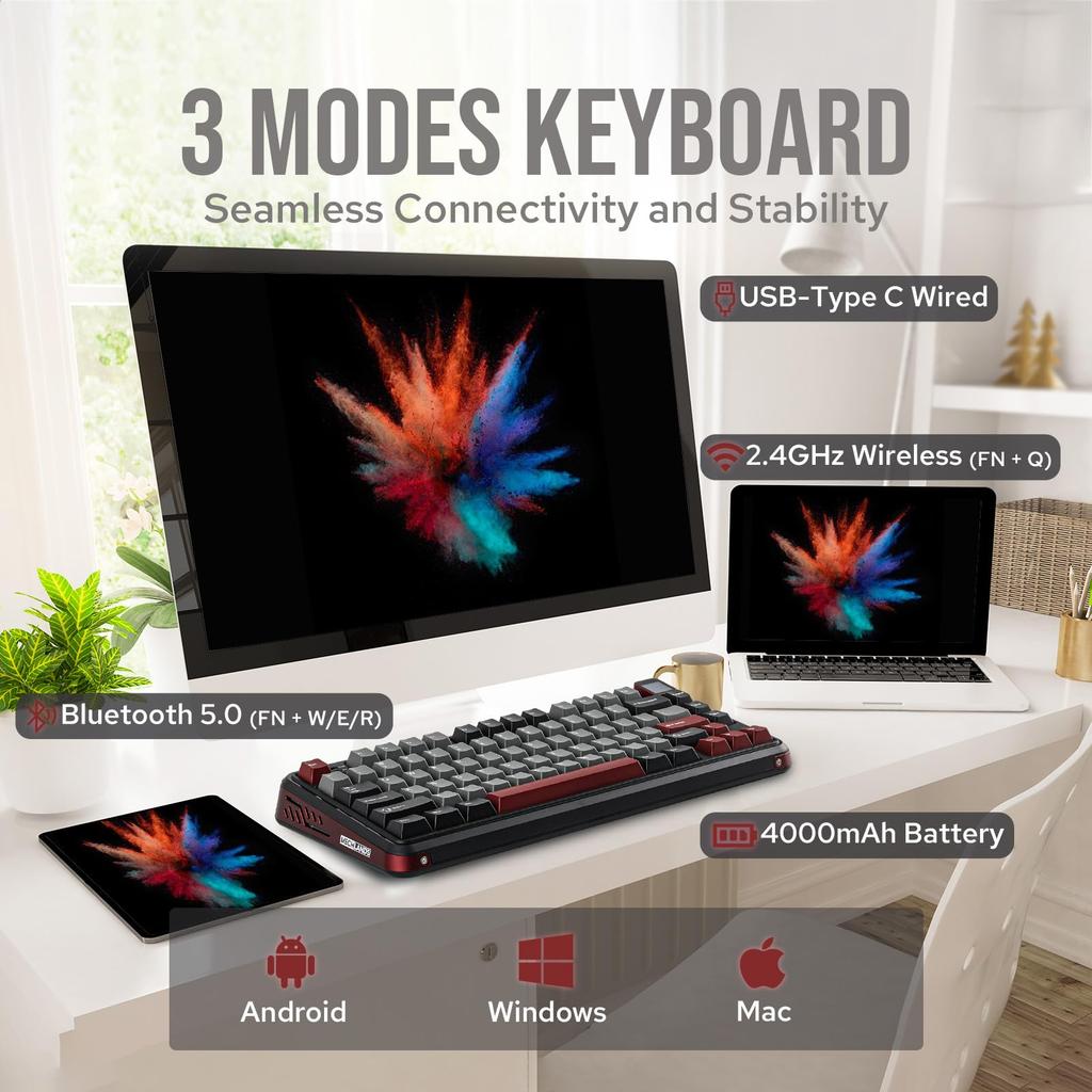 Беспроводная игровая клавиатура MechLands Vibe75 со сменным экраном, кремовая, механическая, с прокладкой, RGB, 75% модуль, поддержка горячей замены, клавиатура, конструкция,