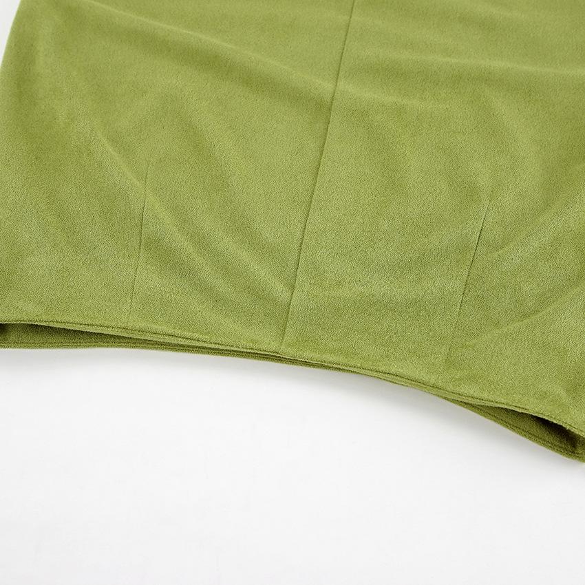 2025 Осень Винтаж Зеленая замшевая юбка А-силуэта с разрезом по низу и высокой талией, облегающая вельветовая юбка миди