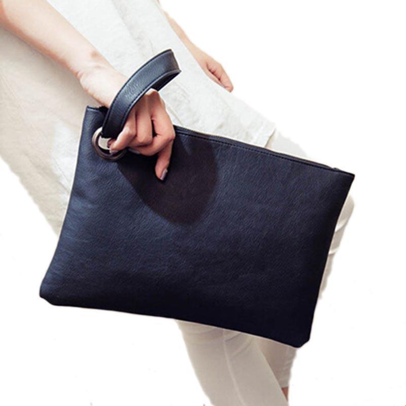 Solid Color Women Clutch Bag Leather Envelope Evening Handbag