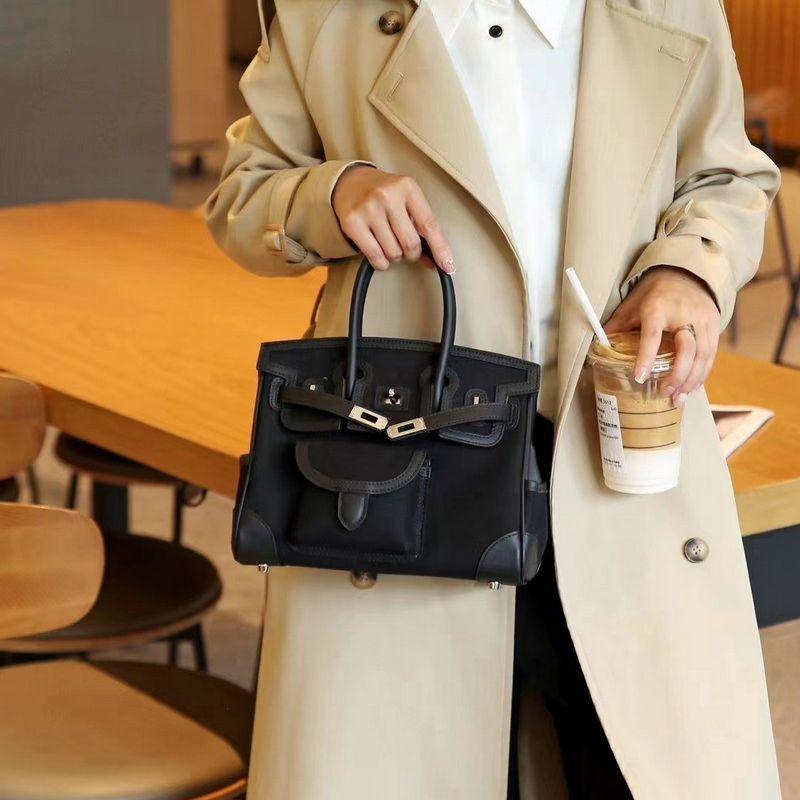 Leather Women's Bag with Canvas Fashion Platinum Bag Insert Bag Polka Point Shoulder Strap Handheld One Shoulder Diagonal Cross Women's Bag