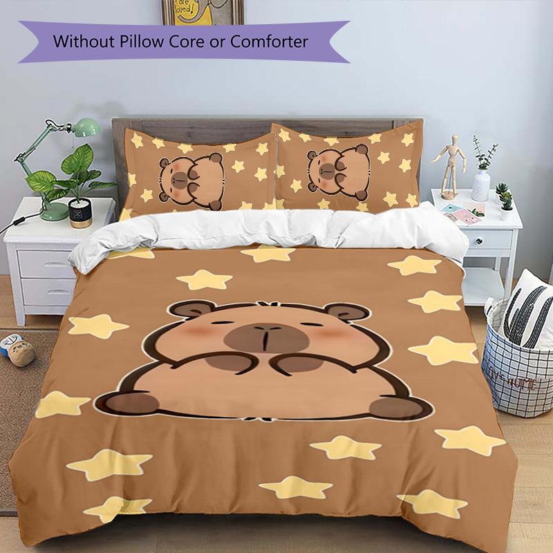 Kapibara 3pcs Bedding Set Duvet Cover Closure Includes 1 Duvet Cover & 2 Pillowcases for All Seasons Bedroom Home Dorm Decor