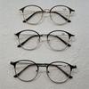 Retro round frame eye protection anti-blue flat glasses steel leather frame myopia glasses finished product with degree myopia glasses