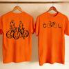 Bicycle Graphic Print TShirt Crew Neck Short Sleeve Casual Fit Urban Cyclists Editorial Line Art Illustration Vintage Casual