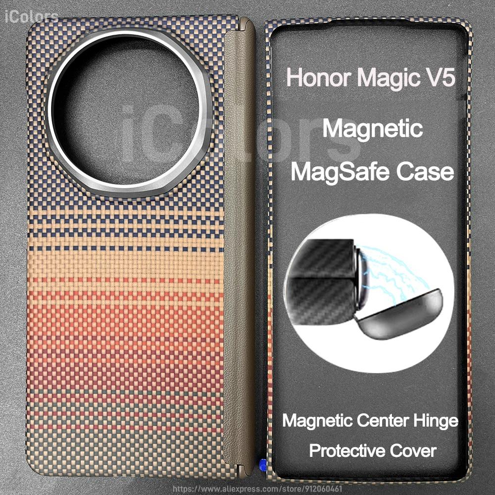 Magnetic MagSafe Case for Honor Magic V5 Kevlar Aramid Carbon Fiber Cover Ultra-Thin Lightweight Slim Armor Protective Cover