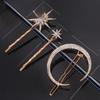 Retro Geometric Diamond Hairpin Set: Moon, Sun, Star Hairpins & Full Diamond Side Clip