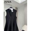 Zaprha 2025 New Arrival Wave Wide Swing V Neck Short Sleeveless Dress Waist Skimming Small Black Dress 2344188