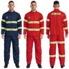 Mens Firefighter Dress Up Costume 4-piece Suit Plastic Helmet Long Sleeve Jacket Coat Pants and Belt Reflective Stripes Set