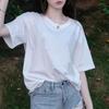 Women's 2024 Summer White Cotton Short Sleeve Slimming Top