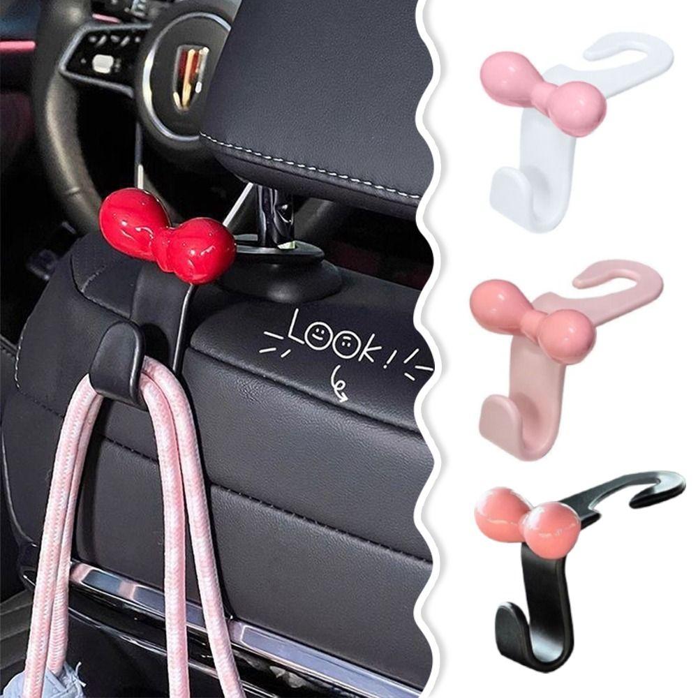 2Pcs Cartoon Dopamine Pink Bow Car Hook Plastic Multifunctional Car Seat Hanger Hooks Home Storage Hook Car