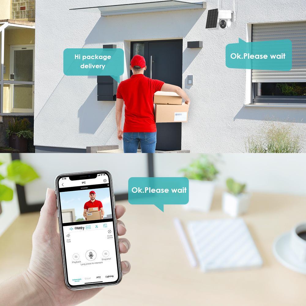 iCSee Solar-Powered PTZ Wireless Security Camera with Battery Monitor