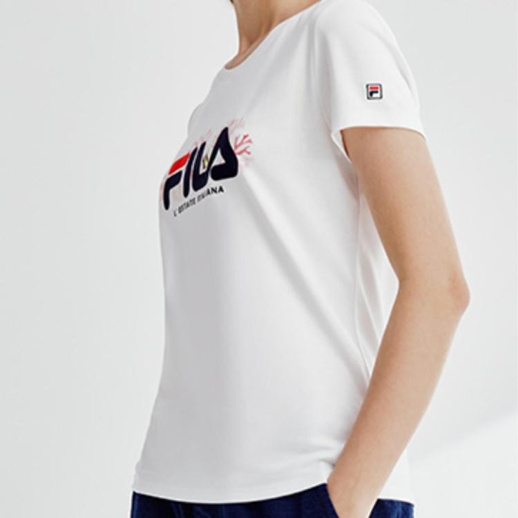FILA T Shirts Women's White Crew Neck Moderate Straight Fit F11W928129FWT