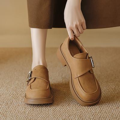 Августин ретро лоферы женские 2025 весна и осень новые толстая подошва британский стиль толстый каблук мягкая подошва одинарные туфли