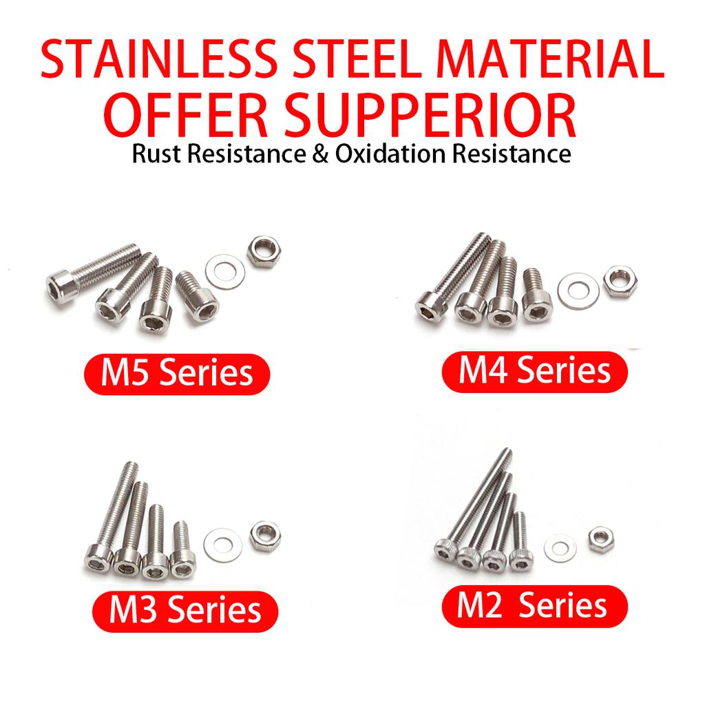 880 pcs stainless steel internal angle nuts and bolts set - M2, M3, M4, M5 hexagon heads - includes flat washers