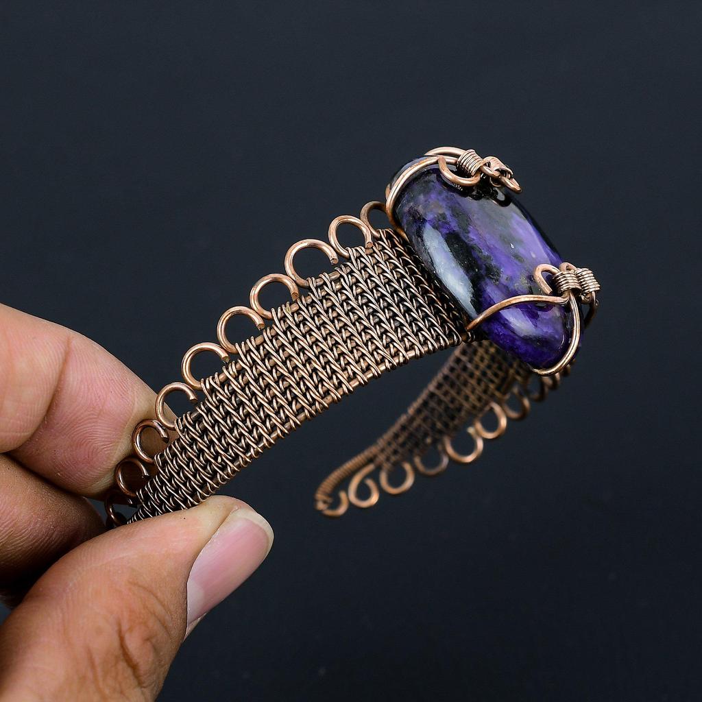 Чароит драгоценный камень чистая медная проволока обернутая манжета/браслет ручной работы ювелирные изделия для подарка