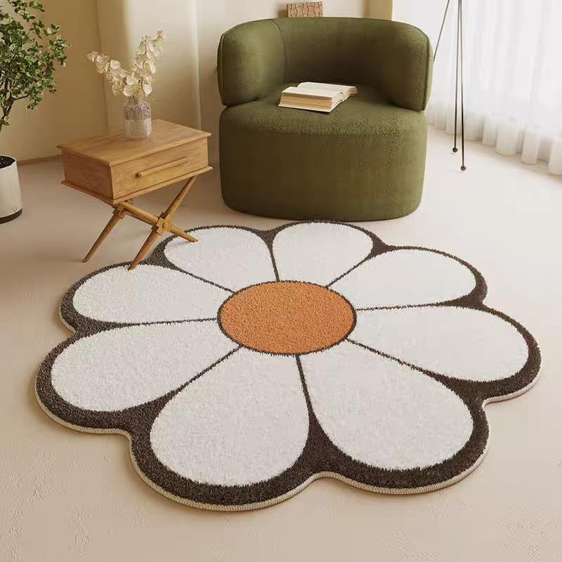 Nordic Imitation Cashmere Carpet Lovely Sun Flower Living Room Coffee Table Mat Special-Shaped Bedroom Bed Blanket