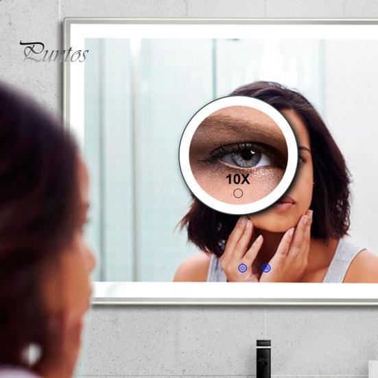 10CM 30X Magnifying Mirror with Tweezers Portable Travel LED Makeup Mirror with 3 Suction Cups Rechargeable Dimmable Magnified Vanity Mirror