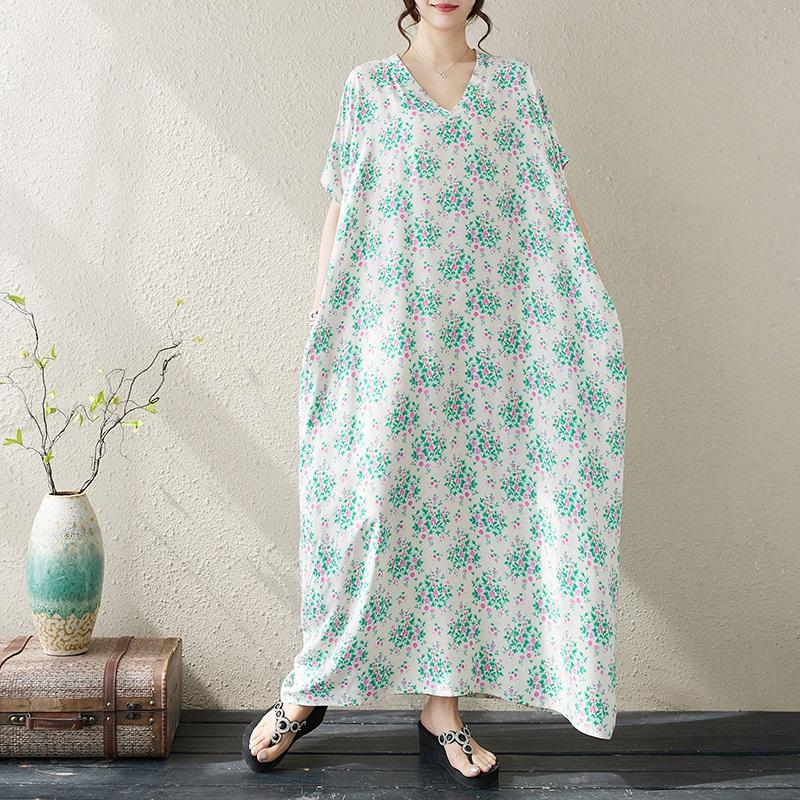 Новые женские платья с коротким рукавом больших размеров в винтажном стиле с цветочным принтом, повседневное свободное длинное летнее платье макси